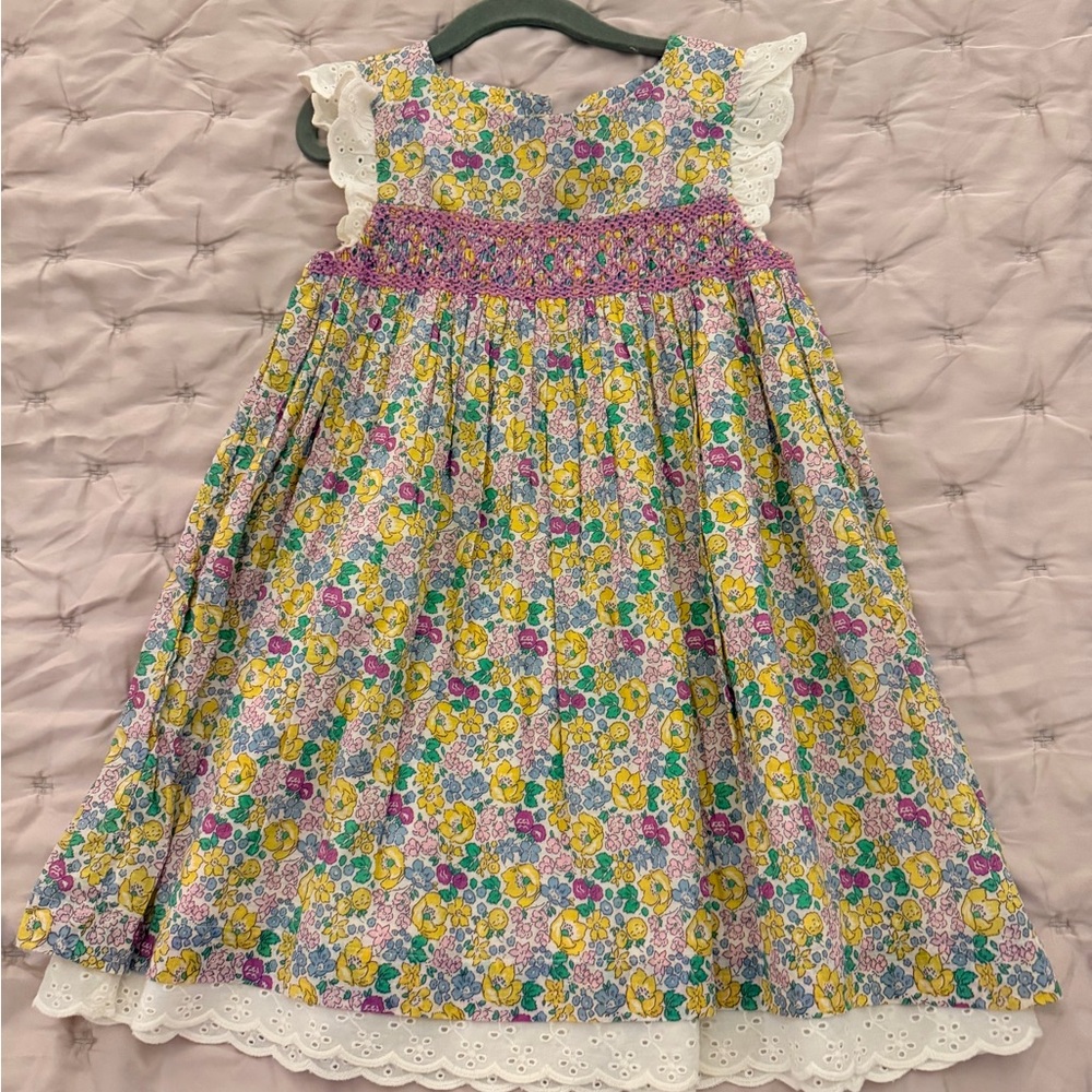Mini Boden Girls Floral Smocked Sundress - Yellow & Pink (4-5 yrs)
